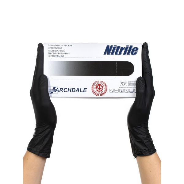NitriMAX черные смотровые перчатки,размер L (50 пар).плотные