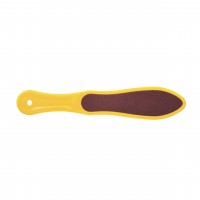 Терка фасонная абразивная педикюрная двусторонняя с пластиковой ручкой. Цвет - желтый