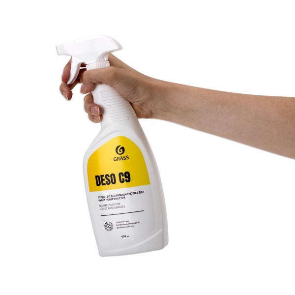 Антисептик для рук и поверхностей спиртосодержащий (70%) с распылителем 600 мл GRASS DESO C9, дезинфицирующий, жидкость